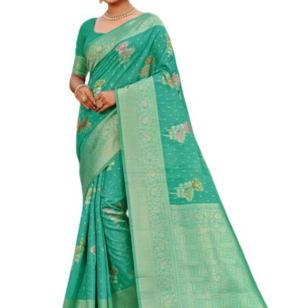 Pure Kanjivaram Silk Saree – Green with Golden Floral Motifs