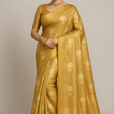 Premium Silk Tissue Saree – Golden with Circular Motif Design
