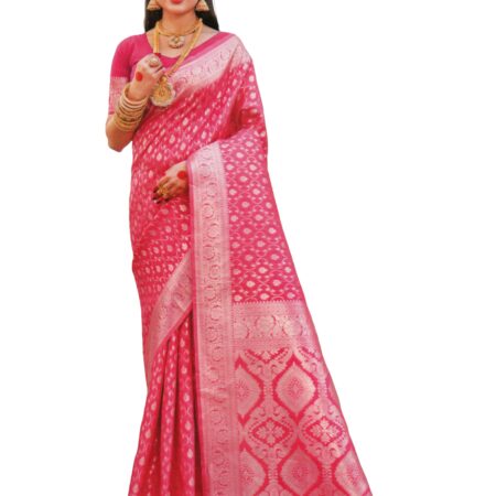 Banarasi Silk Katan Zari Work Dual Tone Saree – Pink