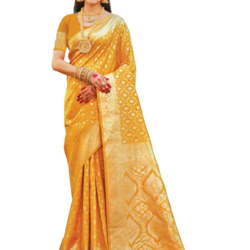 Banarasi Silk Katan Zari Work Dual Tone Saree – Yellow