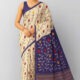 Rajeswari Boutiques – Bonolota Floral Print Handloom Cotton Blend Muslin Saree in Cream & Purple Border